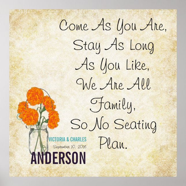 Affiche Damask Vintage Mason Jar Seing Chart (Devant)