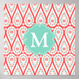 Affiche Damassé élégante moderne Paisley de corail