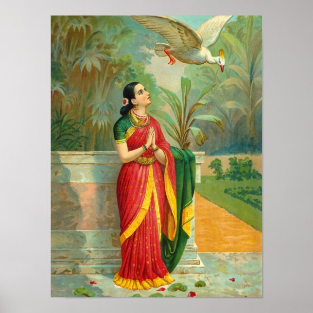 Affiche Damayanti et le cygne par Raja Ravi Varma (Devant)