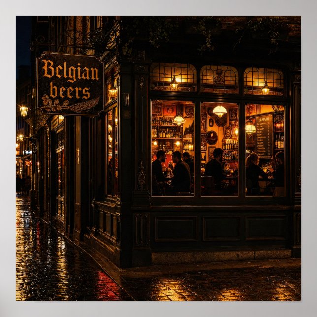 Affiche d'ambiance de pub belge une nuit pluvieuse (Devant)