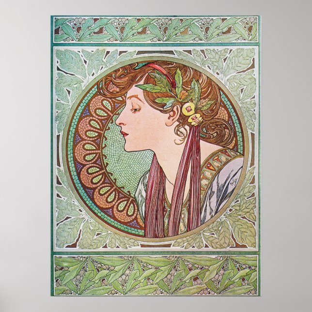 Affiche Dame Art nouveau avec feuille de laurier (Devant)