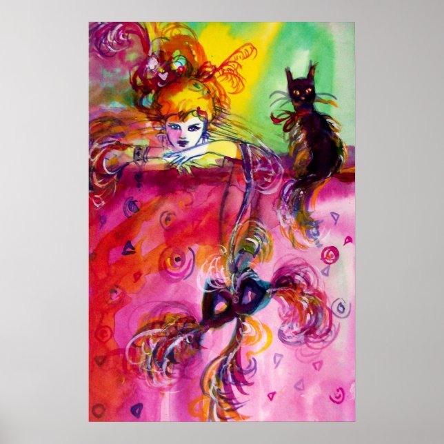 Affiche DAME AU CHAT NOIR Bal masqué vénitien (Devant)