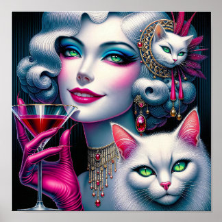 Affiche Dame au chat rose