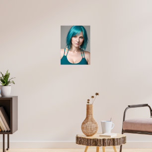 Affiche Dame avec cheveux Turquoises