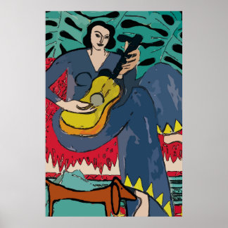Affiche Dame avec Dachshund et Guitare