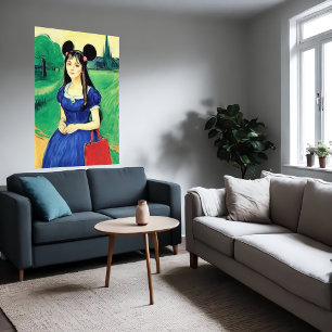 Affiche Dame avec robe bleue et oreilles de souris Art A