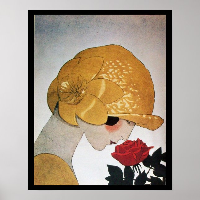 AFFICHE DAME AVEC ROSE ROUGE (Devant)