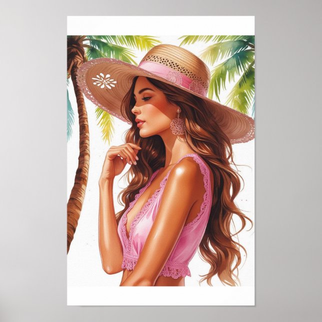 Affiche Dame bronzée en rose (Devant)