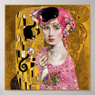 Affiche Dame Bubble Gum Rose avec l'art félin de Gustav Kl