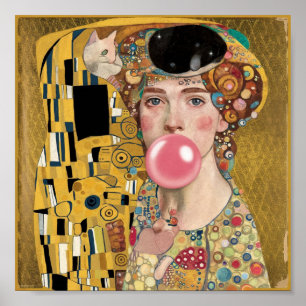 Affiche Dame Bubble Gum Rose avec l'art félin de Gustav Kl