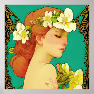 Affiche Dame celtique avec des fleurs dans les cheveux