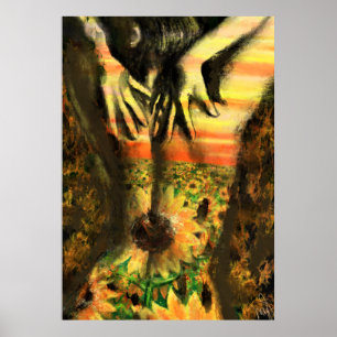 Affiche Dame dansant dans les tournesols - Œuvre d'art ori