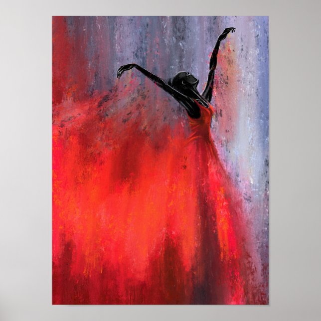 Affiche Dame dansant en rouge - Peinture originale abstrai (Devant)