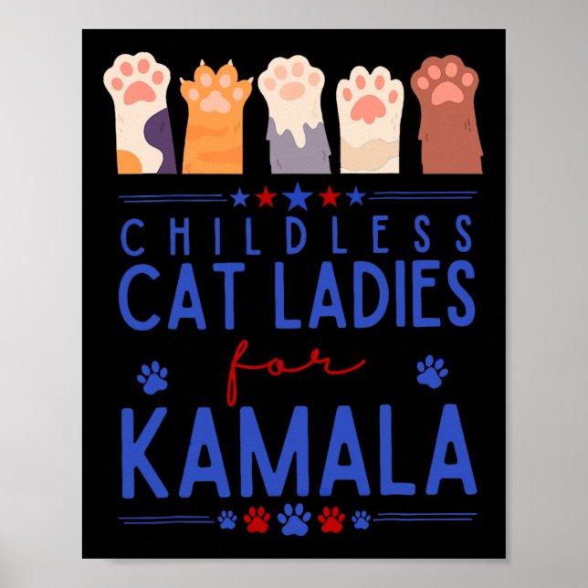Affiche Dame de chat sans enfant pour Kamala Harris Tim Wa (Devant)