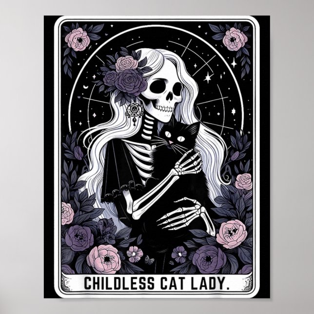 Affiche Dame de chat sans enfants, carte de tarot squelett (Devant)