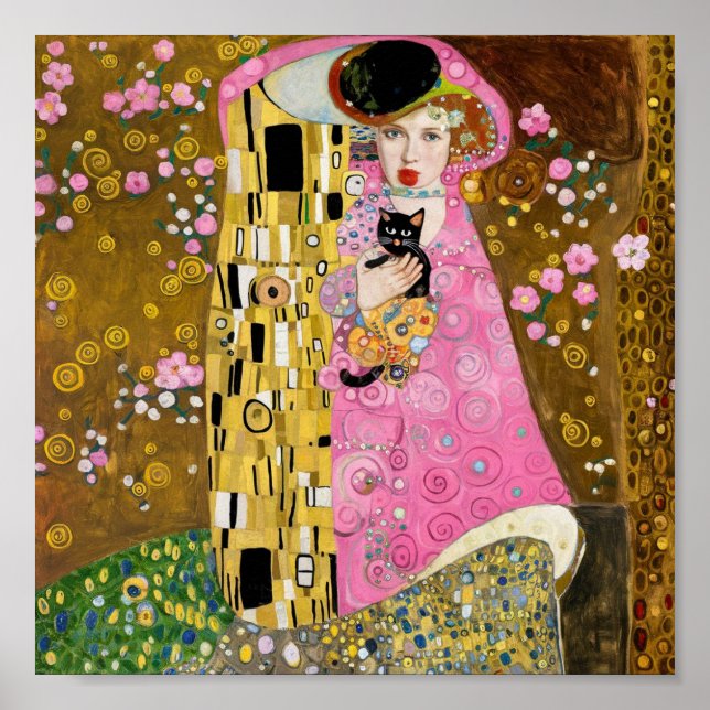 Affiche Dame de la gomme à bulle rose avec Gustav Klimt Ca (Devant)