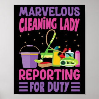 Affiche Dame de nettoyage merveilleuse se présentant pour