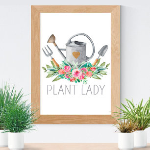 Affiche Dame de plantes aquarelle boho humour chic jardini