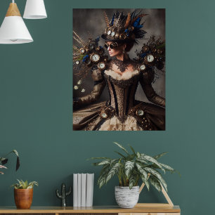Affiche Dame du Temps Mécanique Steampunk Victorien Vintag