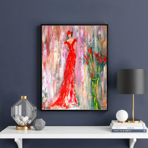 Affiche Dame en rouge