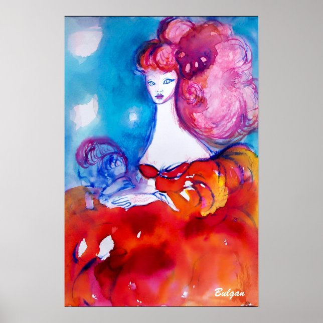 AFFICHE DAME EN ROUGE , (Devant)