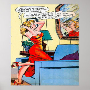 Affiche Dame en rouge rétro vintage