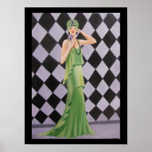 AFFICHE DAME EN VERT