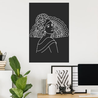 Affiche Dame espagnole flamenco avec éventail dessin à l'e