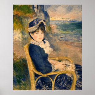 Affiche Dame française vintage tricotant sur la plage Art