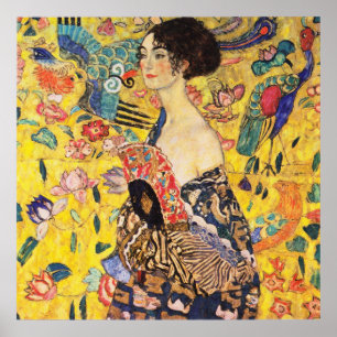 Affiche Dame Gustav Klimt Avec Ventilateur