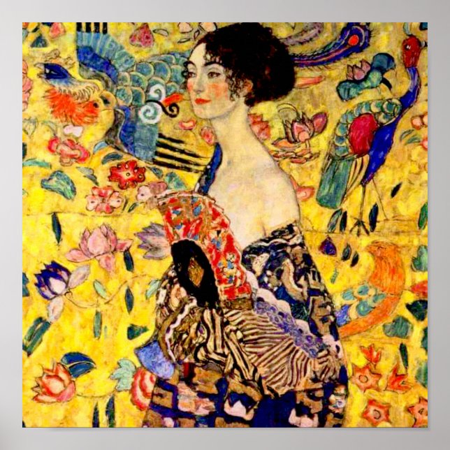 Affiche Dame Gustav Klimt avec ventilateur (Devant)