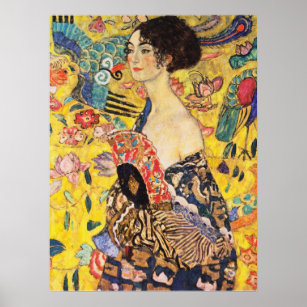 Affiche Dame Gustav Klimt Avec Ventilateur