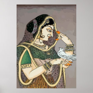 Affiche Dame indienne avec colombe