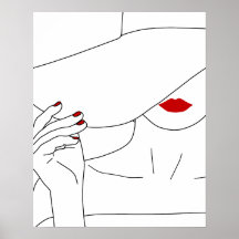 Dame Moderne En Casquette Avec Rouge Lipstick Line