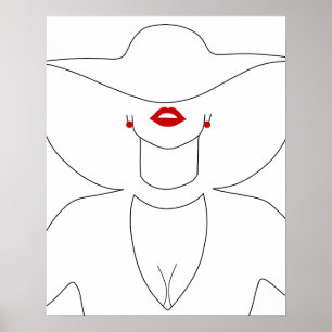 Affiche Dame Moderne En Casquette Avec Rouge Lipstick Line