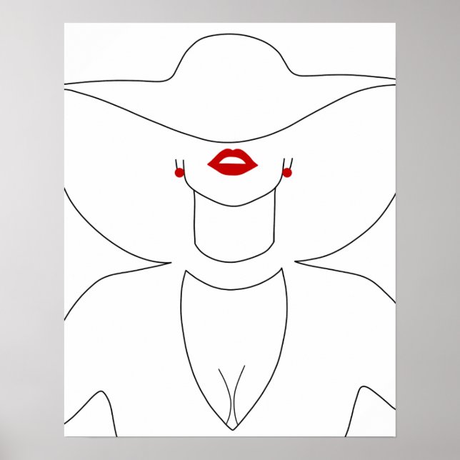 Affiche Dame Moderne En Casquette Avec Rouge Lipstick Line (Devant)