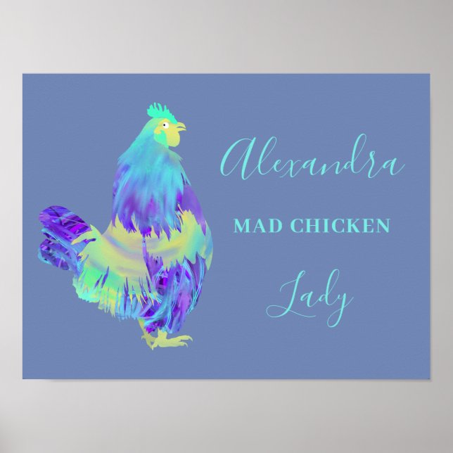 Affiche Dame Poulet Folle Drôle de Coq Slogan (Devant)