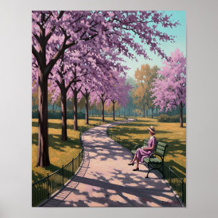 Affiche Dame "Solitaire" Sur Le Banc Du Parc