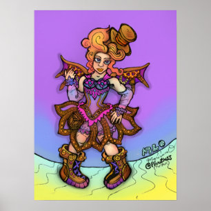 Affiche Dame Steampunk Sassy Avec Chapeau Haut-de-Forme Et