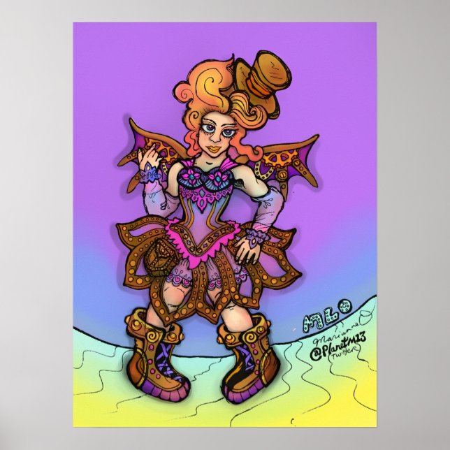 Affiche Dame Steampunk Sassy Avec Chapeau Haut-de-Forme Et (Devant)