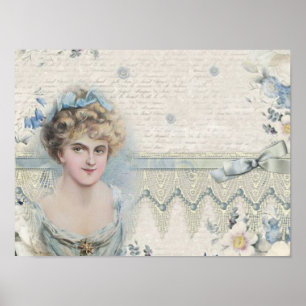 Affiche Dame victorienne vintage shabby chic avec des fleu