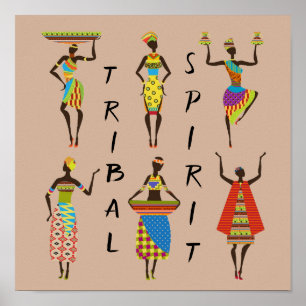 Affiche Dames africaines de slogan tribal d'esprit