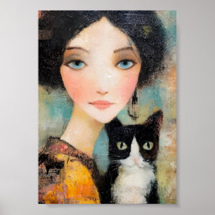 Affiche Dames & Chats – Collection de portraits vintage 1