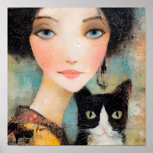 Affiche Dames & Chats – Collection de portraits vintage 1