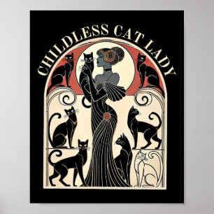 Affiche Dames de chat sans enfants Karma de chat Rétro Drô