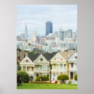 Affiche Dames peintes, maisons victoriennes et skyline