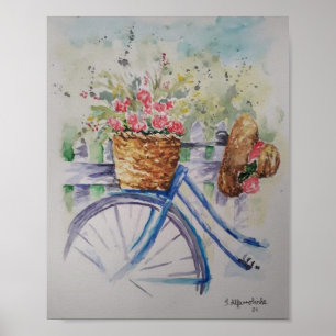 Affiche Dames vélo dans le champ de printemps