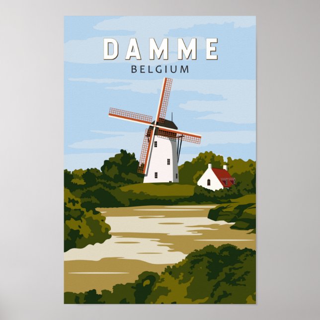 Affiche Damme Belgique Retro Travel Art Vintage (Devant)