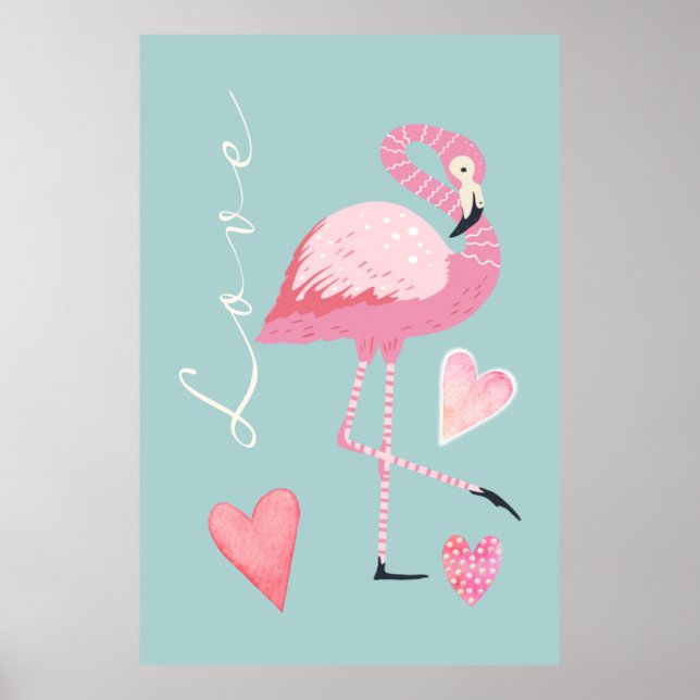 Affiche d'amour de flamant rose (Devant)