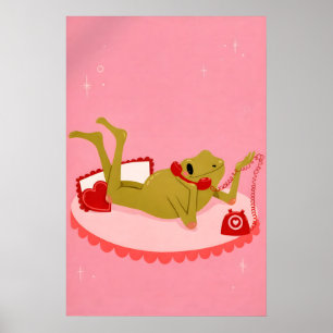 Affiche d'amour de grenouille, Art mural rose, Gre